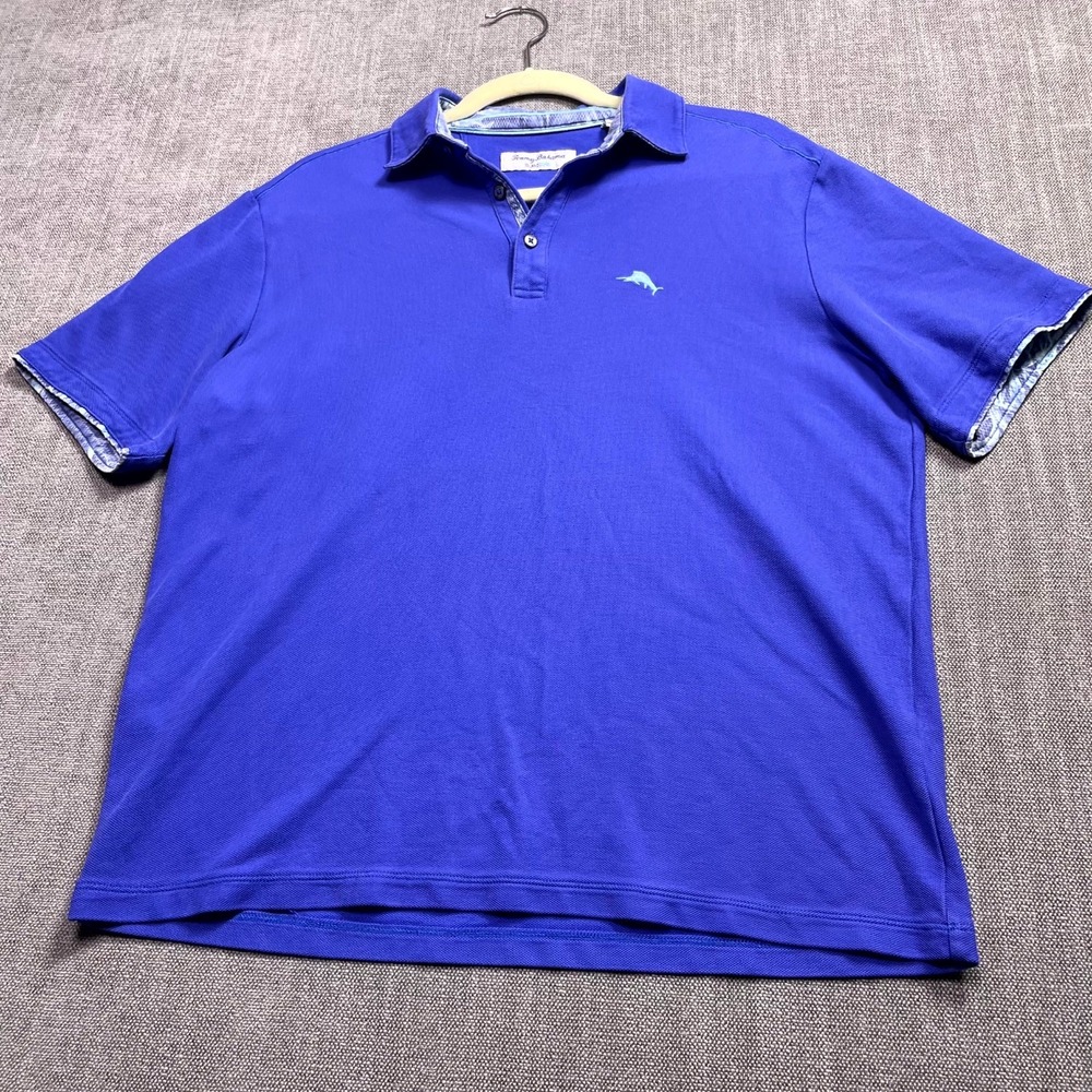 Tommy Bahama Island Zone Polo Shirt Mens Medium Blue Logo Tennis Performance